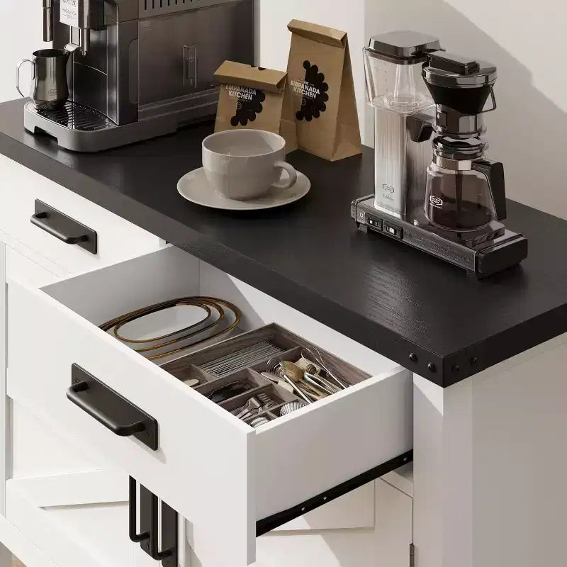 Consolle Rustica con Mobile Contenitore, 2 Ante e 2 Cassetti, Tavolo Buffet Multifunzionale per Ingresso, Cucina, Soggiorno