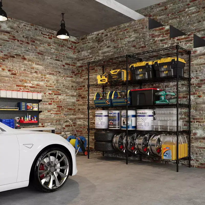 CuisinSmart Scaffali Portaoggetti a 5 Ripiani in Filo Metallico, Scaffalature Metalliche Regolabili per Conservazione, Scaffalature per Garage Dispensa Cucina, Nero
