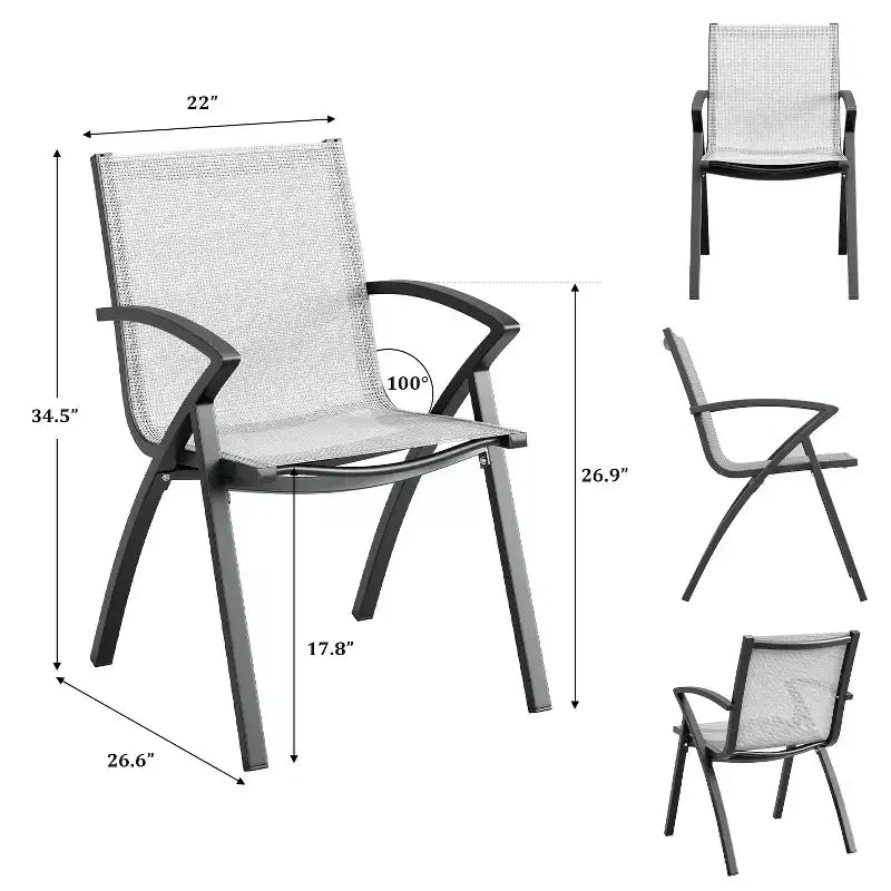 Set di 2/4 sedie da patio in alluminio con telaio leggero e schienale comodo, sedie da pranzo da esterno con schienale a imbracatura con seduta extra larga e braccioli