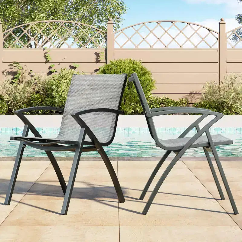 Set di 2/4 sedie da patio in alluminio con telaio leggero e schienale comodo, sedie da pranzo da esterno con schienale a imbracatura con seduta extra larga e braccioli
