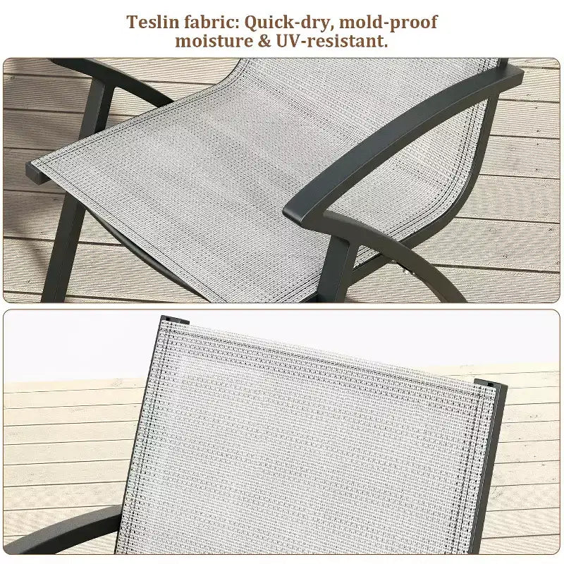 Set di 2/4 sedie da patio in alluminio con telaio leggero e schienale comodo, sedie da pranzo da esterno con schienale a imbracatura con seduta extra larga e braccioli