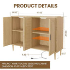 CuisinSmart Mobile Buffet in Rattan, Mobile Contenitore Boho, Mobile Bar con 4 Ante e Presa di Corrente per Cucina, Sala da Pranzo, Soggiorno