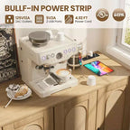 CuisinSmart Mobile Buffet in Rattan, Mobile Contenitore Boho, Mobile Bar con 4 Ante e Presa di Corrente per Cucina, Sala da Pranzo, Soggiorno