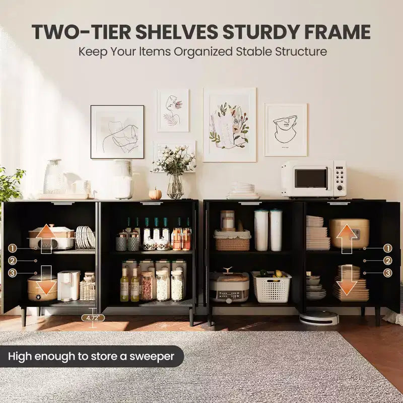 CuisinSmart Mobile Buffet in Rattan, Mobile Contenitore Boho, Mobile Bar con 4 Ante e Presa di Corrente per Cucina, Sala da Pranzo, Soggiorno