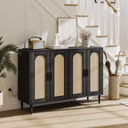 CuisinSmart Mobile Buffet in Rattan, Mobile Contenitore Boho, Mobile Bar con 4 Ante e Presa di Corrente per Cucina, Sala da Pranzo, Soggiorno