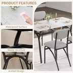 COZONY Set da Pranzo 5 Pezzi con 4 Sedie Bouclé, Tavolo Rettangolare con Piano in Marmo e Mensola Portaoggetti, Mobili da Pranzo Moderni Beige