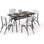 COZONY Set da Pranzo 5 Pezzi con 4 Sedie Bouclé, Tavolo Rettangolare con Piano in Marmo e Mensola Portaoggetti, Mobili da Pranzo Moderni Beige