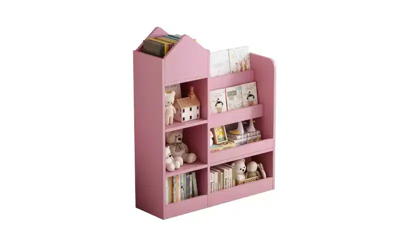 Zevemomo Scaffale per Libri e Giocattoli a 4 Livelli per Bambini, Scaffale per Libri per Bambini in Legno, Contenitore per Giocattoli con Scaffale per Libri per Sala Giochi, Aula, Camera da Letto, Biblioteca, Rosa