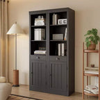 Libreria Alta 180 cm con Armadietto, Scaffale Aperto a 3 Ripiani in Legno con Mensole Regolabili, Grande Scaffale Contenitore Espositivo, Scaffale Verticale per Casa