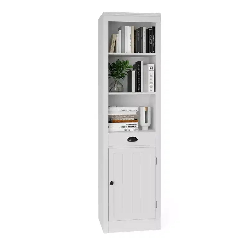 Libreria Alta 180 cm con Armadietto, Scaffale Aperto a 3 Ripiani in Legno con Mensole Regolabili, Grande Scaffale Contenitore Espositivo, Scaffale Verticale per Casa