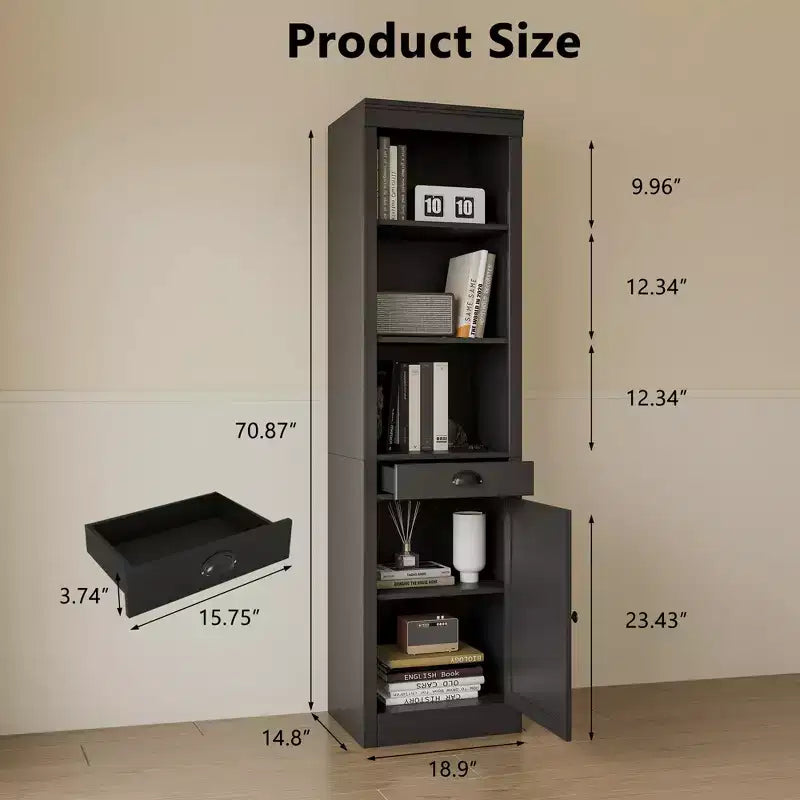 71 Tall Bookcase with Cabinet, 3 Tier Wood Open Bookcase with Adjustable Shelves, Large Display Storage Shelf, Standing Shelving Unit for Home