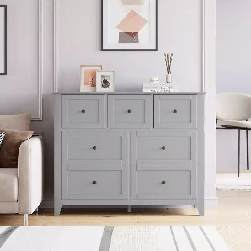 Comò in legno CuisinSmart per camera da letto, cassettiera a 7 cassetti con maniglie in metallo, organizer per armadietto per soggiorno, corridoio, camera da letto