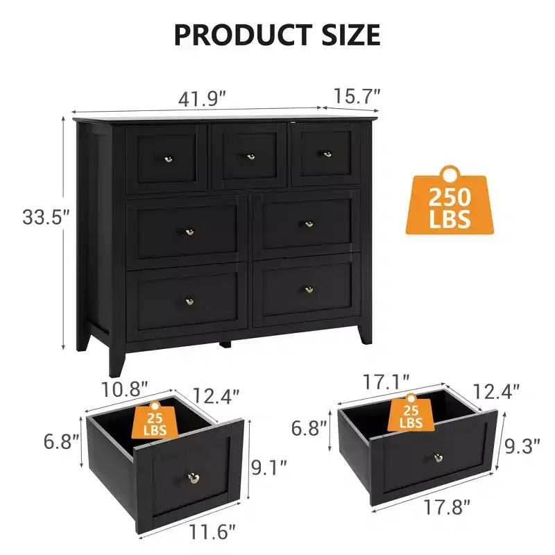 Comò in legno CuisinSmart per camera da letto, cassettiera a 7 cassetti con maniglie in metallo, organizer per armadietto per soggiorno, corridoio, camera da letto