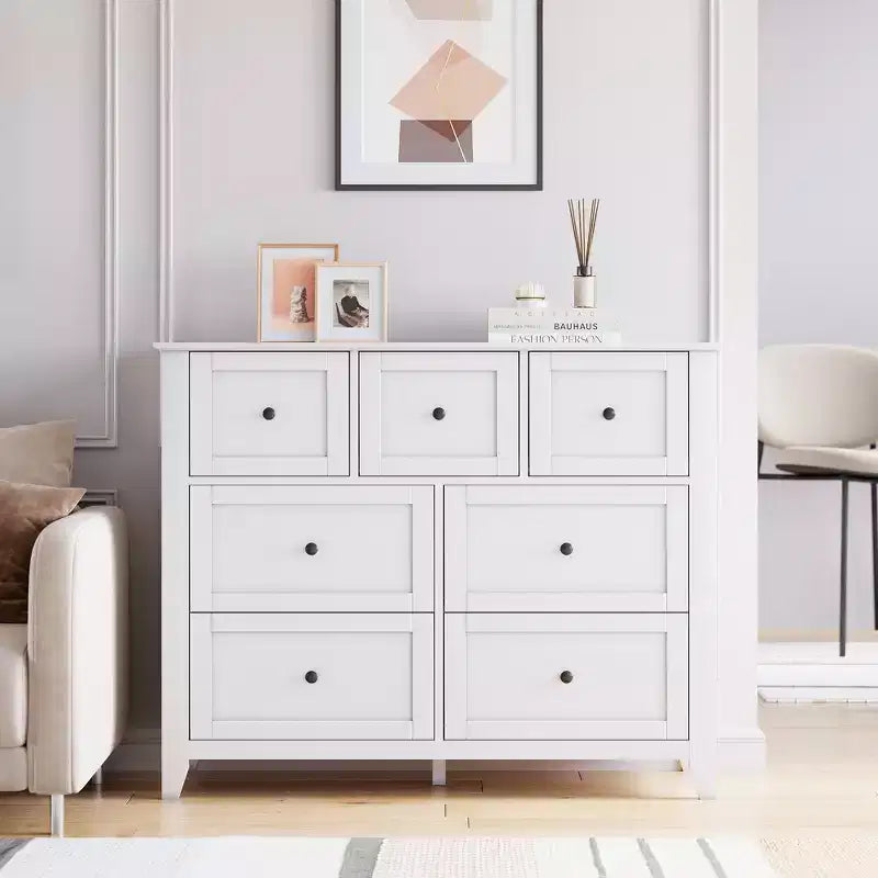 Comò in legno CuisinSmart per camera da letto, cassettiera a 7 cassetti con maniglie in metallo, organizer per armadietto per soggiorno, corridoio, camera da letto