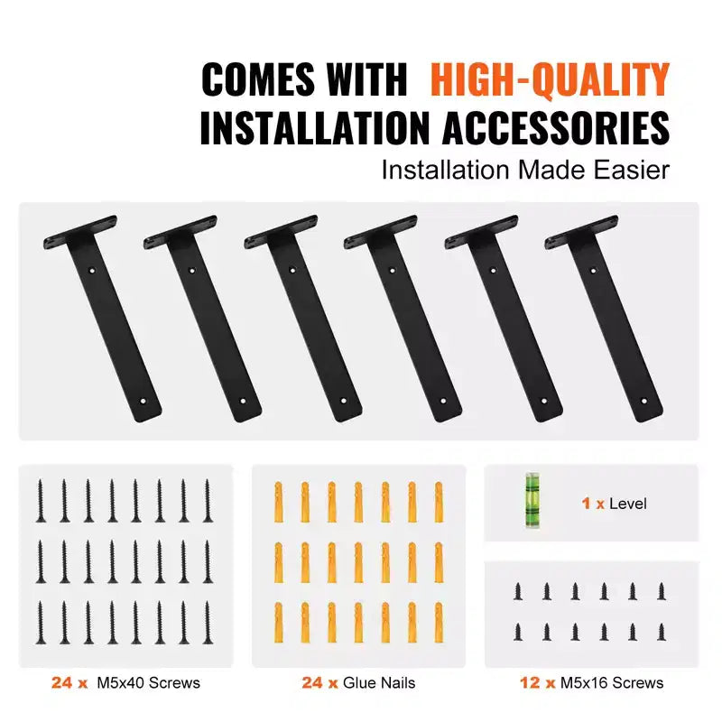 VEVOR Staffa per mensola, 12L x 4W x 1.6H 6 Pezzi, Staffe per mensole galleggianti resistenti, Staffe per mensole, Staffa a L per mensola spessa 5 mm nera opaca, Nera