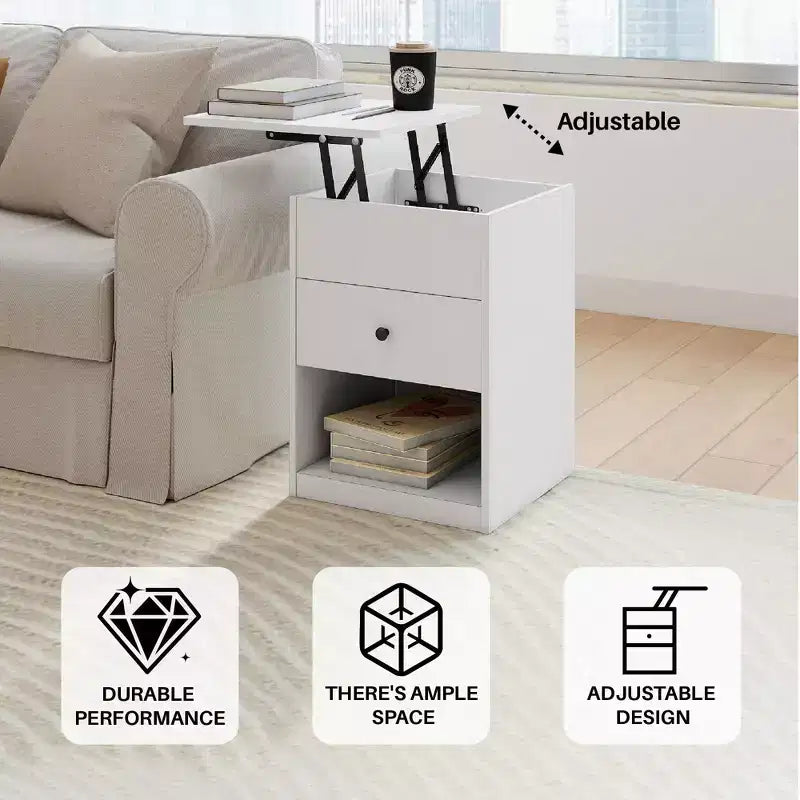 Tavolino da salotto con piano sollevabile HOMLUX, comodino, tavolino da caffè piccolo con vano portaoggetti a ripiani