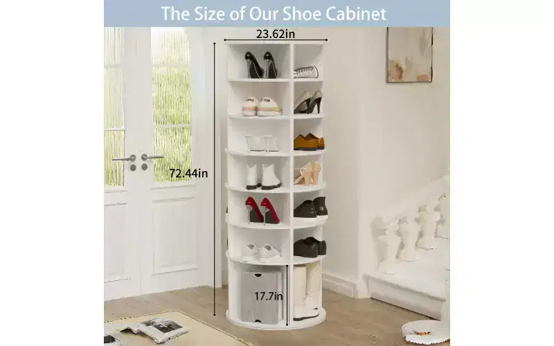 Zevemomo Scarpiera Girevole a 7 Livelli, Torre Portascarpe Girevole a 360°, Organizer Girevole per Scarpe, per Ingresso, Ripostiglio, Soggiorno, Camera da Letto (Contiene 28 Paia), Bianco