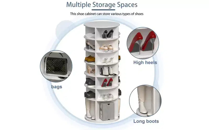 Zevemomo Scarpiera Girevole a 7 Livelli, Torre Portascarpe Girevole a 360°, Organizer Girevole per Scarpe, per Ingresso, Ripostiglio, Soggiorno, Camera da Letto (Contiene 28 Paia), Bianco