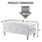 EHMKNP Panca Pouf Contenitore Rivestita in Ecopelle Bianca con Bottoni di Cristallo, Poggiapiedi Rettangolare per Camera da Letto, Soggiorno, Ingresso