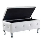 EHMKNP Panca Pouf Contenitore Rivestita in Ecopelle Bianca con Bottoni di Cristallo, Poggiapiedi Rettangolare per Camera da Letto, Soggiorno, Ingresso