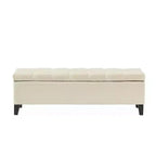 Pouf quadrato EHMKNP, contemporaneo, con bottoni capitonné e cuciture a rombo, in tessuto beige, 51.57