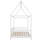 Bellemave Letto a capanna a LED, Misura Singola, Letto Montessori a Pavimento, Struttura in Legno con Doghe e Sponda, per Bambine, Bambini, Bianco