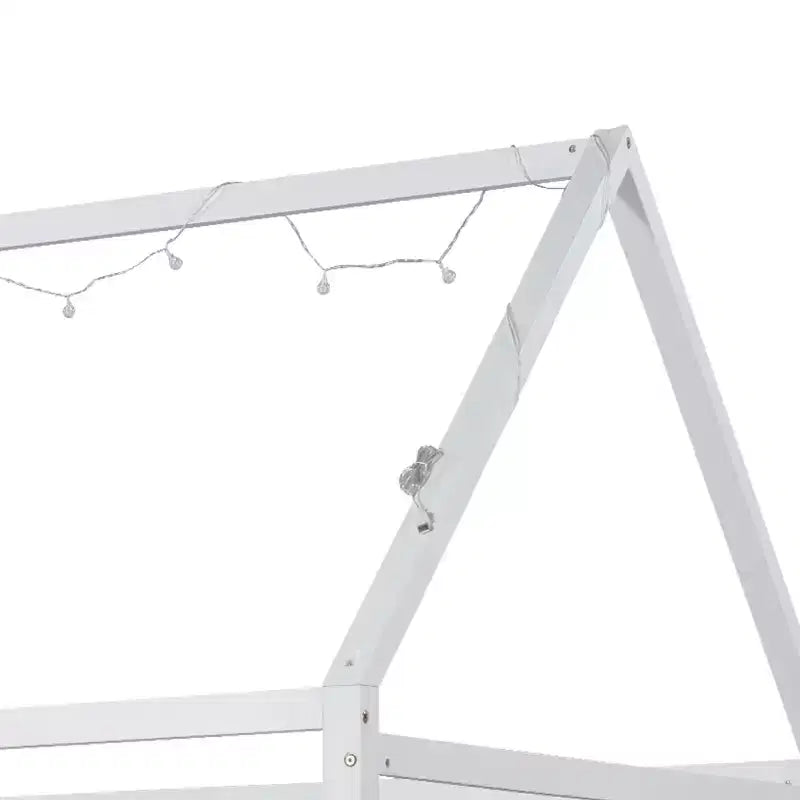 Bellemave Letto a capanna a LED, Misura Singola, Letto Montessori a Pavimento, Struttura in Legno con Doghe e Sponda, per Bambine, Bambini, Bianco