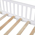 Bellemave Letto a capanna a LED, Misura Singola, Letto Montessori a Pavimento, Struttura in Legno con Doghe e Sponda, per Bambine, Bambini, Bianco
