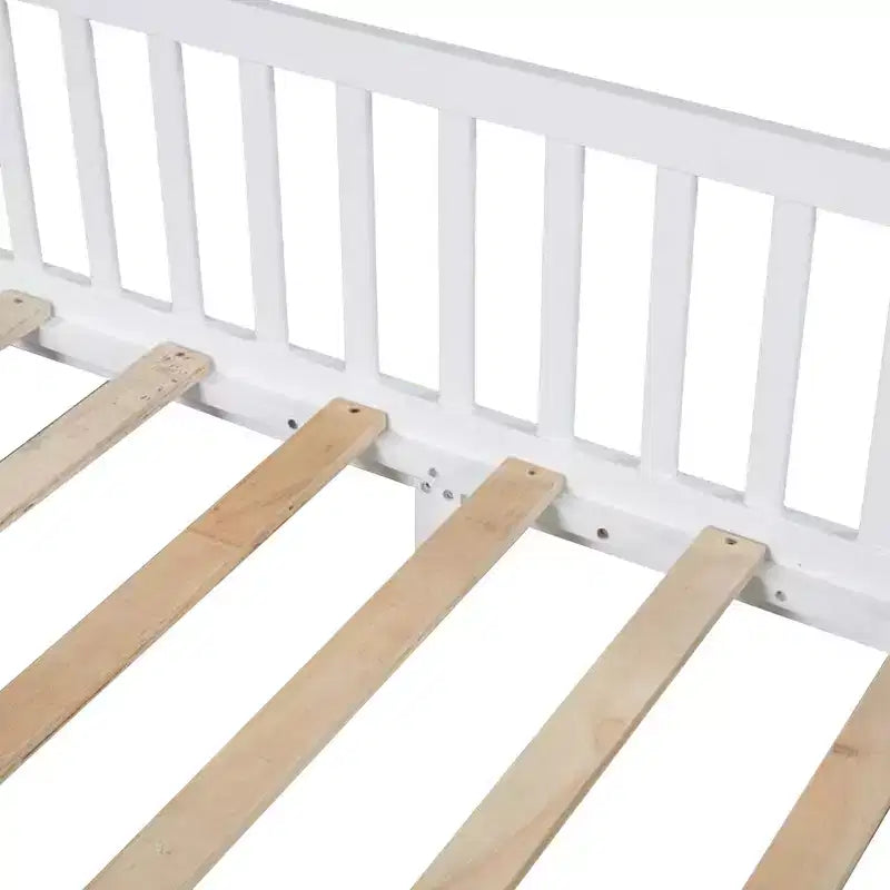 Bellemave Letto a capanna a LED, Misura Singola, Letto Montessori a Pavimento, Struttura in Legno con Doghe e Sponda, per Bambine, Bambini, Bianco