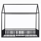 Bellemave Letto a Pavimento Singolo con Porta e Recinzione, Letto Singolo con Tetto/Letto a Pavimento a Casetta per Bambini, Ragazze, Ragazzi, Nero