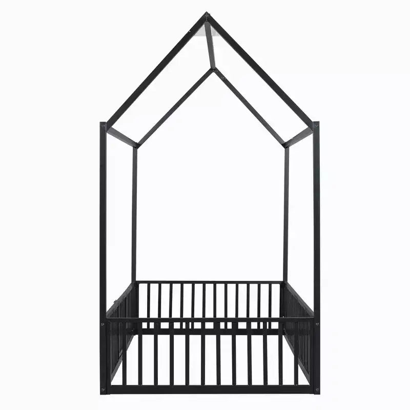 Bellemave Letto a Pavimento Singolo con Porta e Recinzione, Letto Singolo con Tetto/Letto a Pavimento a Casetta per Bambini, Ragazze, Ragazzi, Nero