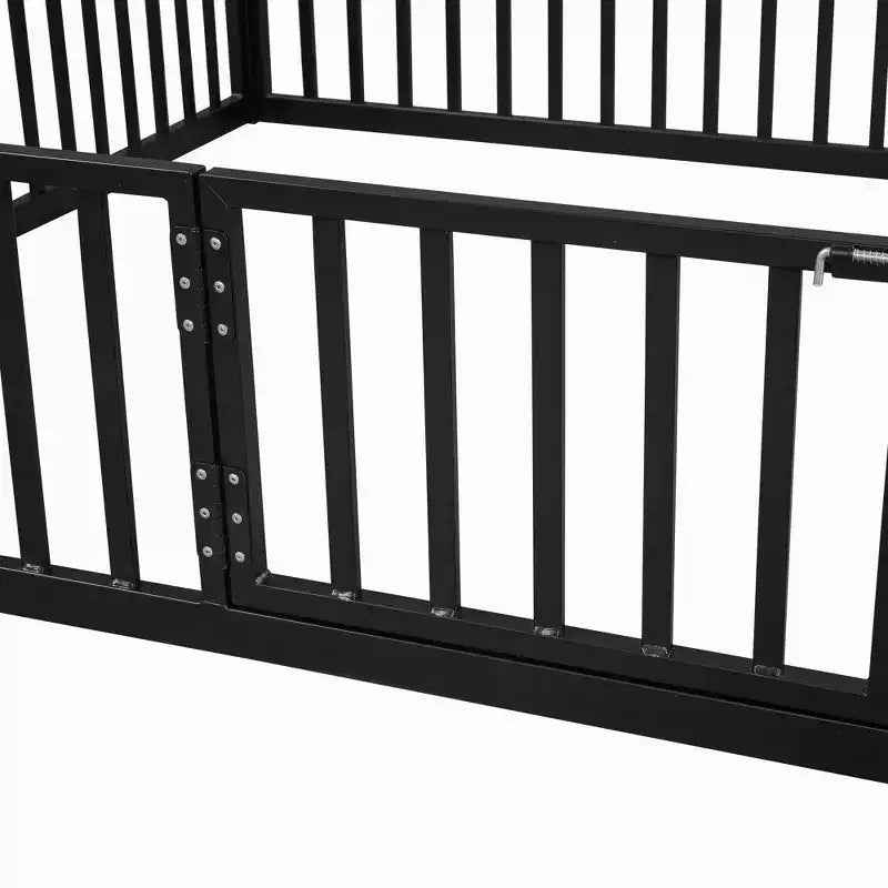 Bellemave Letto a Pavimento Singolo con Porta e Recinzione, Letto Singolo con Tetto/Letto a Pavimento a Casetta per Bambini, Ragazze, Ragazzi, Nero