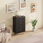 GustoWave Cassettiera scanalata per camera da letto con 5 cassetti, cassettiera in legno con maniglie e piedi in metallo, cassettiera naturale per soggiorno, camera da letto