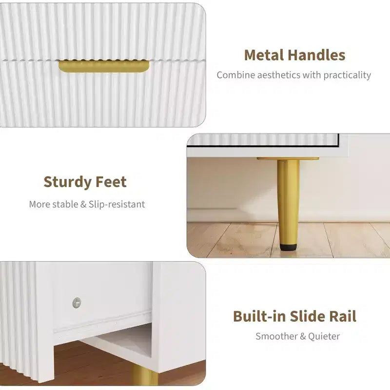 GustoWave Cassettiera scanalata per camera da letto con 5 cassetti, cassettiera in legno con maniglie e piedi in metallo, cassettiera naturale per soggiorno, camera da letto