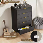 GustoWave Cassettiera scanalata per camera da letto con 5 cassetti, cassettiera in legno con maniglie e piedi in metallo, cassettiera naturale per soggiorno, camera da letto