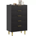 GustoWave Fluted Dresser for Bedroom with 5 Drawers, Wooden Chest of Drawers with Metal Handle & Feet, Natural Dresser for Living Room, Bedroom