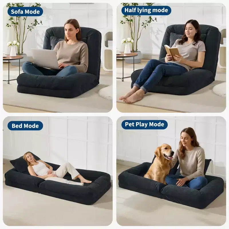 Divano letto pouf regolabile in 5 posizioni, cuscini morbidi, adatto per adulti e animali domestici, con soffici cuscini, pieghevole, adatto per camera da letto, soggiorno