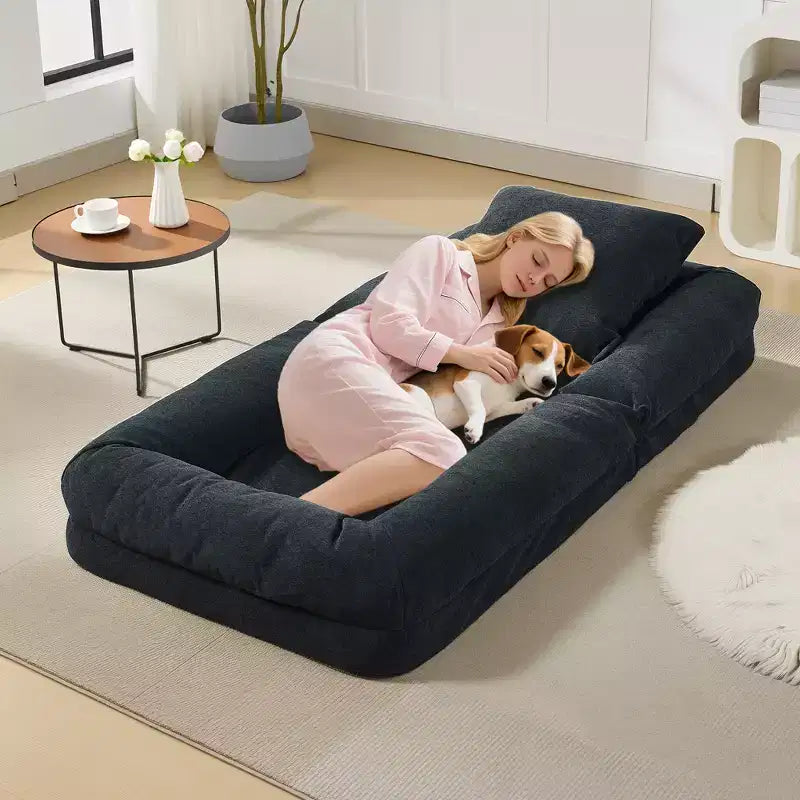 Divano letto pouf regolabile in 5 posizioni, cuscini morbidi, adatto per adulti e animali domestici, con soffici cuscini, pieghevole, adatto per camera da letto, soggiorno