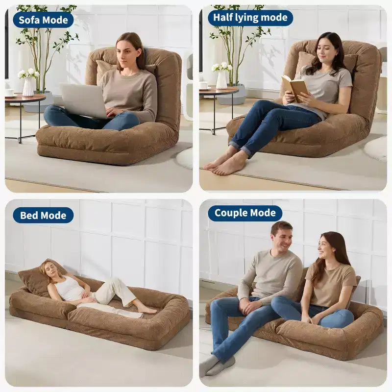 Divano letto pouf regolabile in 5 posizioni, cuscini morbidi, adatto per adulti e animali domestici, con soffici cuscini, pieghevole, adatto per camera da letto, soggiorno