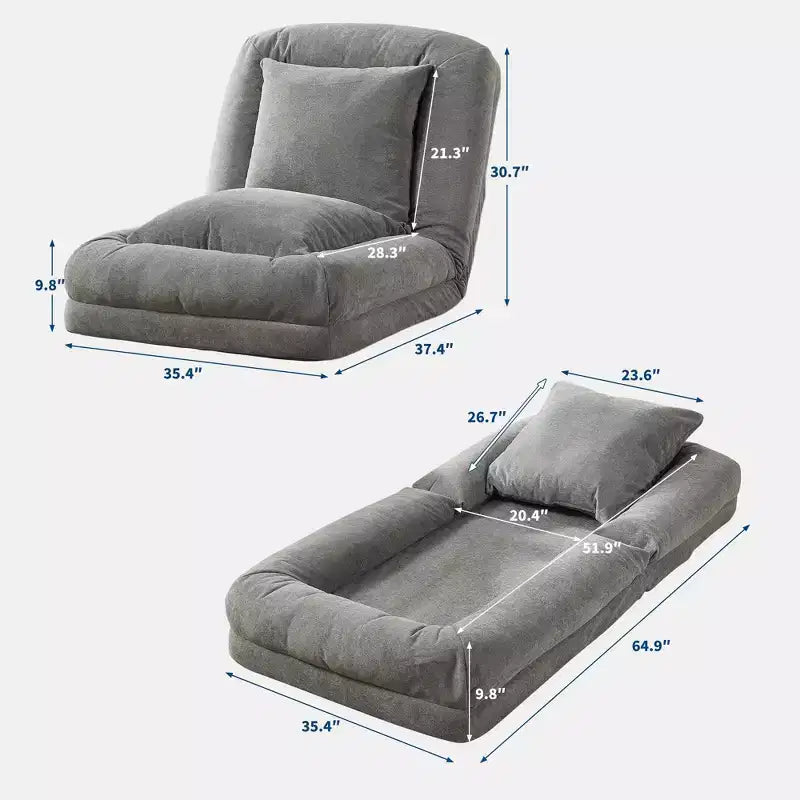 Divano letto pouf regolabile in 5 posizioni, cuscini morbidi, adatto per adulti e animali domestici, con soffici cuscini, pieghevole, adatto per camera da letto, soggiorno