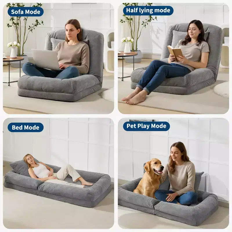 Divano letto pouf regolabile in 5 posizioni, cuscini morbidi, adatto per adulti e animali domestici, con soffici cuscini, pieghevole, adatto per camera da letto, soggiorno