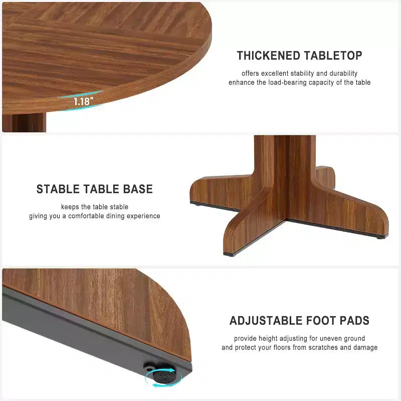 COZONY Tavolo da pranzo rotondo da 47 per 4 persone, Tavolo da cucina in legno stile rustico, Tavolo da pranzo circolare per cucina o soggiorno, Noce (solo tavolo)