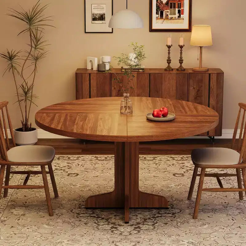 COZONY Tavolo da pranzo rotondo da 47 per 4 persone, Tavolo da cucina in legno stile rustico, Tavolo da pranzo circolare per cucina o soggiorno, Noce (solo tavolo)