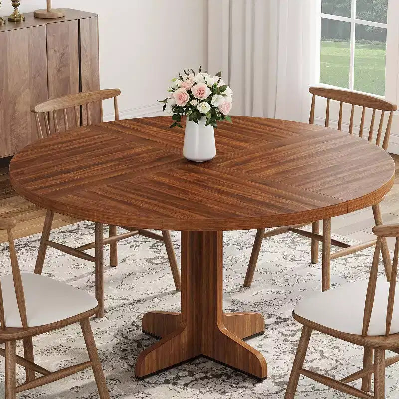 COZONY Tavolo da pranzo rotondo da 47 per 4 persone, Tavolo da cucina in legno stile rustico, Tavolo da pranzo circolare per cucina o soggiorno, Noce (solo tavolo)