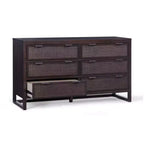 Comò a 6 cassetti Hatteras Modern Boho con legno massello e dettagli in rattan naturale-Teamson Home