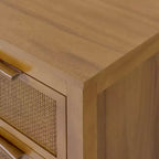 Comò a 6 cassetti Hatteras Modern Boho con legno massello e dettagli in rattan naturale-Teamson Home
