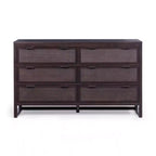 Comò a 6 cassetti Hatteras Modern Boho con legno massello e dettagli in rattan naturale-Teamson Home