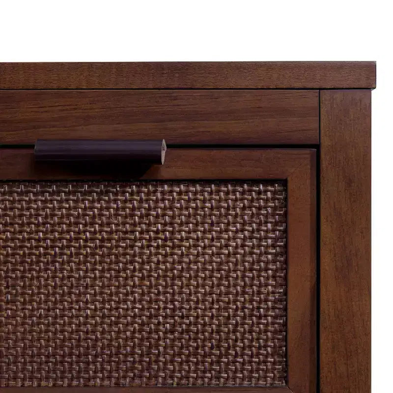 Comò a 6 cassetti Hatteras Modern Boho con legno massello e dettagli in rattan naturale-Teamson Home