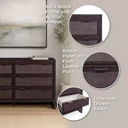 Comò a 6 cassetti Hatteras Modern Boho con legno massello e dettagli in rattan naturale-Teamson Home