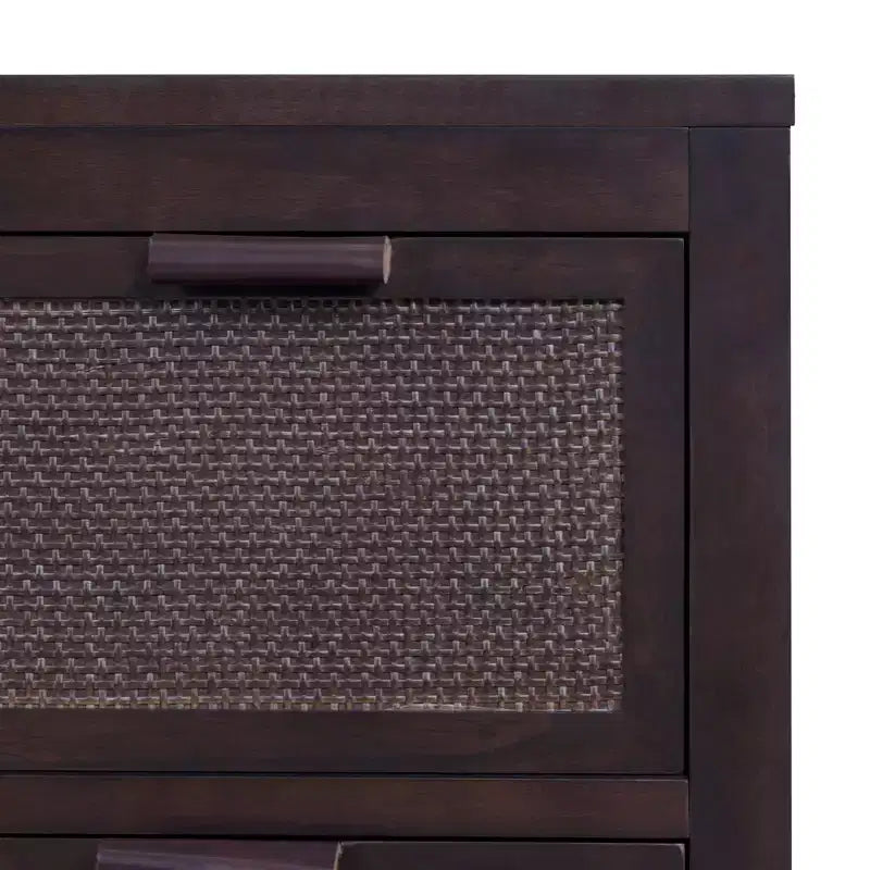 Comò a 6 cassetti Hatteras Modern Boho con legno massello e dettagli in rattan naturale-Teamson Home